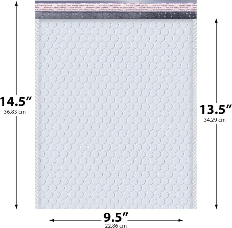 MAILERVIEW White Large Poly Bubble Mailers 9.5x14.5 inch #4 | Self Seal Padded Envelopes Cushioned Bubble Mailer | Usable Size 9.5x13.5 | WaterProof | Lightweight mailing Shipping Bags | 100 Pack Bulk | USA Made - Image 2